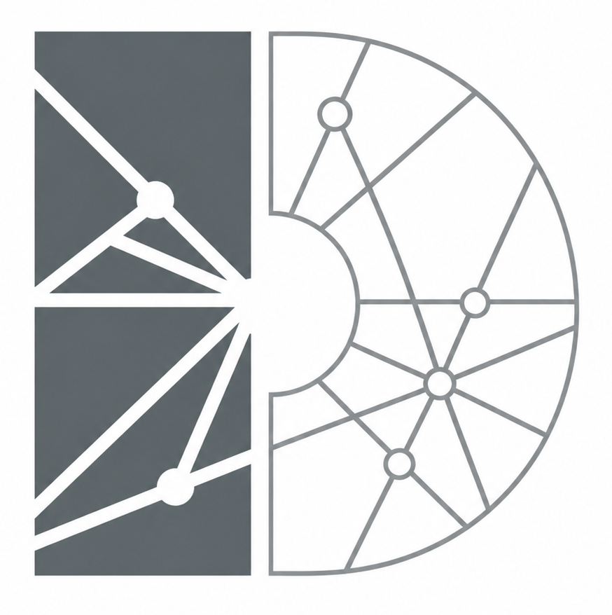 Símbolo de DATASOLARIS: I de Innovación rellena en gris y D de Desarrollo delineada en gris claro
